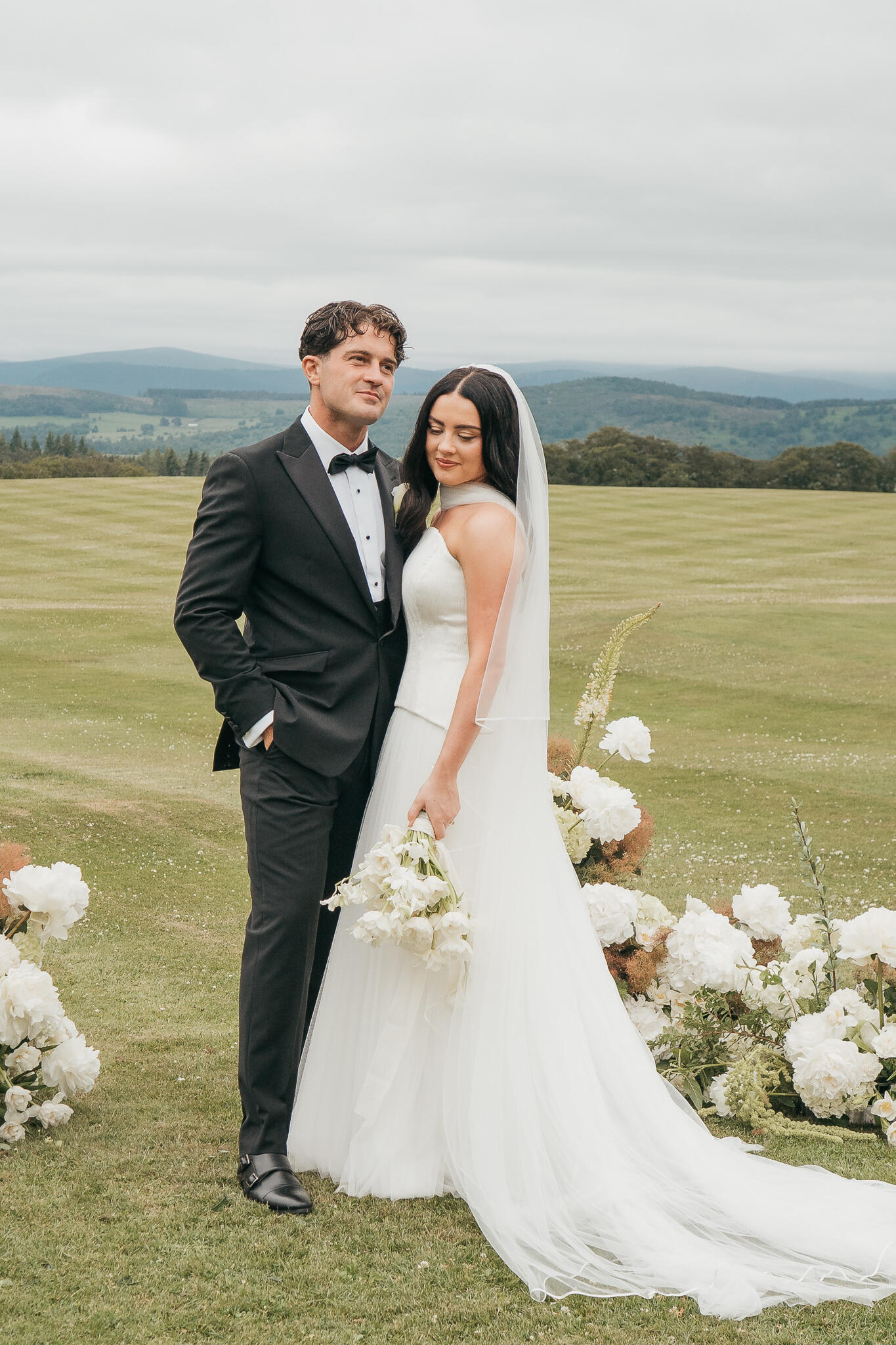 Bride and groom portrait in the Scottish countryside on their wedding day