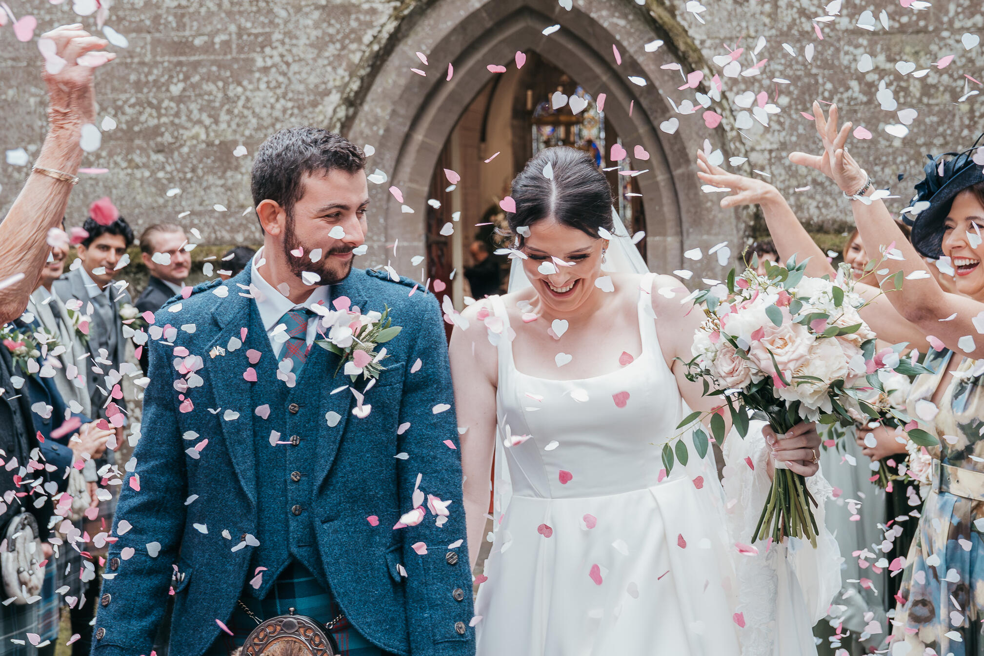 Bride and groom portrait in the Scottish countryside on their wedding day